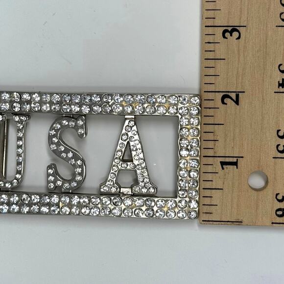 Vintage USA Rhinestone Belt Buckle Patriotic American Flag Accessory Bling - Picture 5 of 5